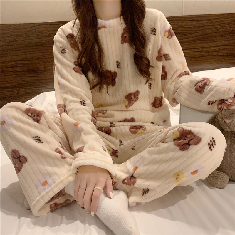 Women’s Winter Bowknot Flannel Pajamas