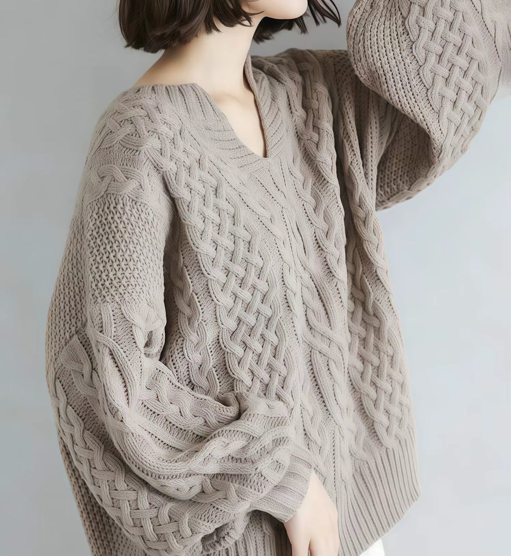 Women’s Cable Knit Keyhole Neck Oversized Sweater Pullover