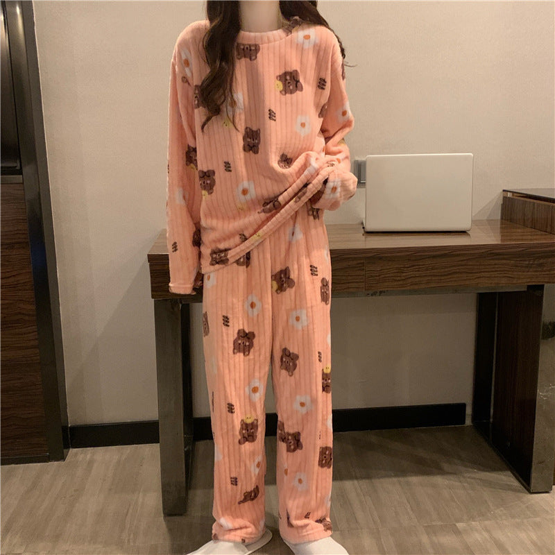 Women’s Winter Bowknot Flannel Pajamas