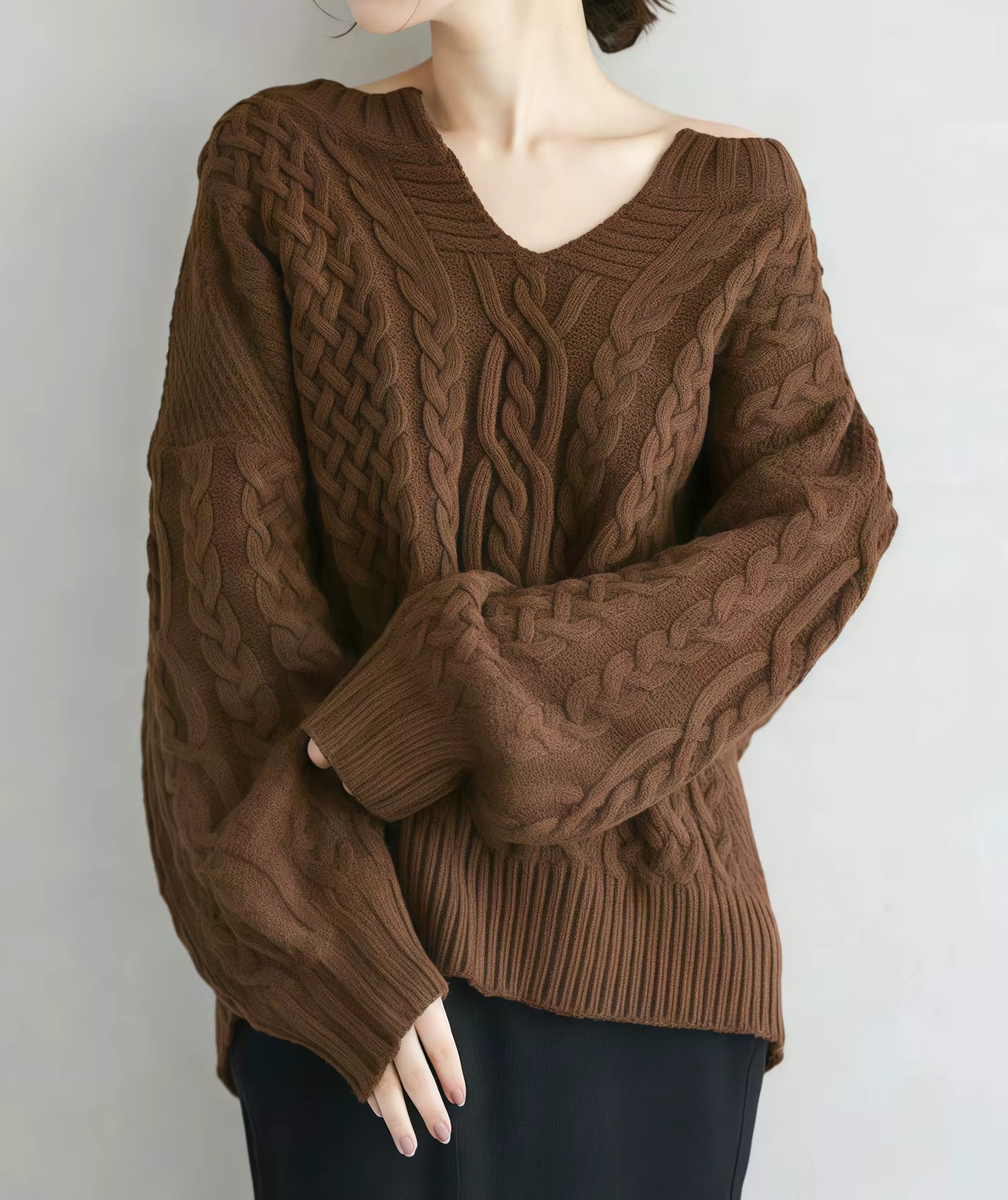 Women’s Cable Knit Keyhole Neck Oversized Sweater Pullover